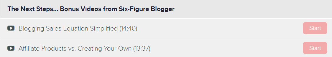 Bonus videos six figure blogger