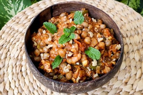 vegan maghmour aubergine eggplant chickpea stew middle eastern plant-based gluten-free one pot lebanese mint walnuts